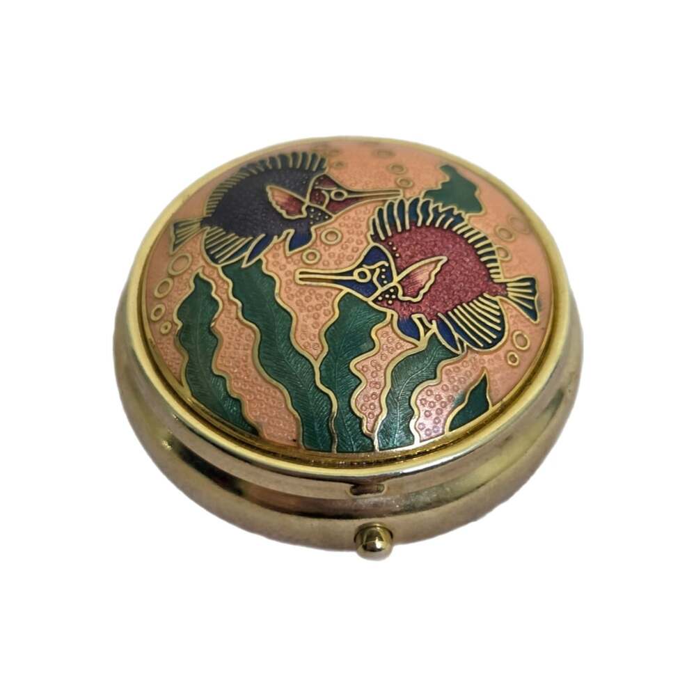 Vintage Cloisonne Tropical Fish Metal Pill Box